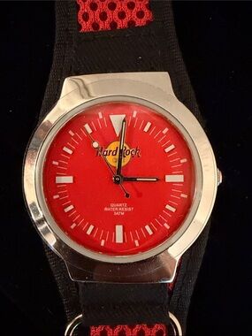 Hard Rock Cafe Red Dial Silver Case Watch with Black and red Strap